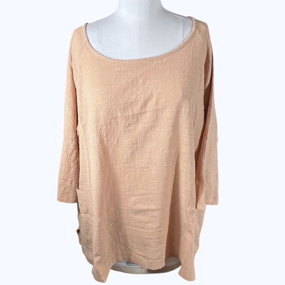 Womens 3X Sand Cotton Tunic Top 3/4 Sleeve Pocket Lagenlook